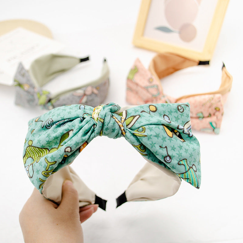 Small Animal Turtle Rabbit Headband Head Buckle Blue Print Wide Edge Women's Bow Bulk Cartoon Anime Headband Hair Cave