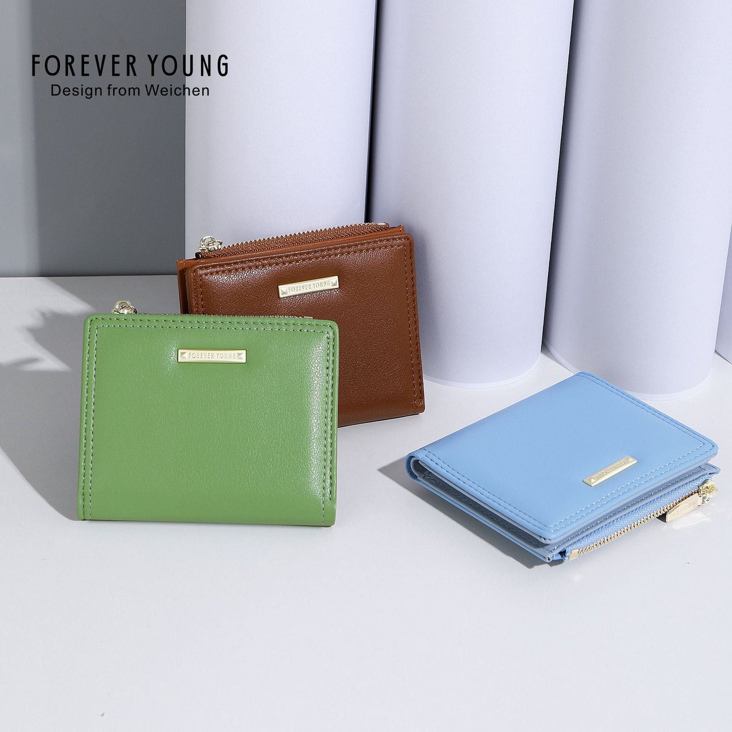 forever young short two-fold side-pull wallet women's simple multi-card slot multi-function ultra-thin coin purse 