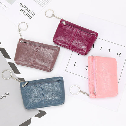 Genuine leather women's coin purse coin card holder short small handbag zipper key bag mini wallet wholesale 