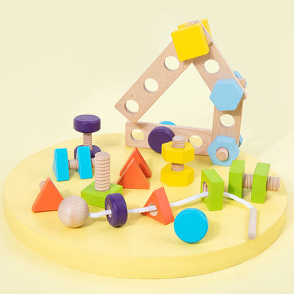 New wooden children's early education simulation screw screw assembly and disassembly geometric shape matching string educational toys