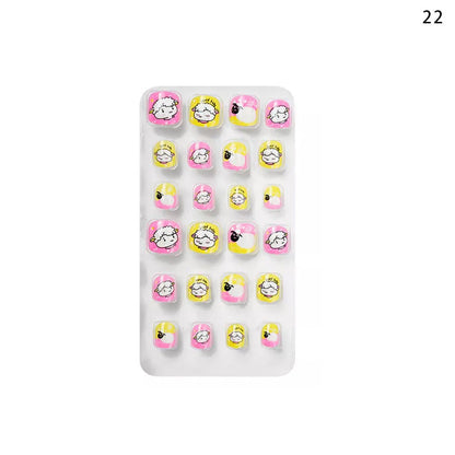 Zhifei nail art children's finished nail pieces 24 pieces bag cartoon lines wearable finished nail art children's patches