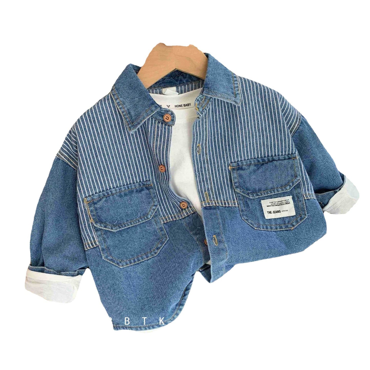 Children's shirt 2024 Bangcheng spring new arrival boys' striped denim shirt Korean style fashion jacket C0287