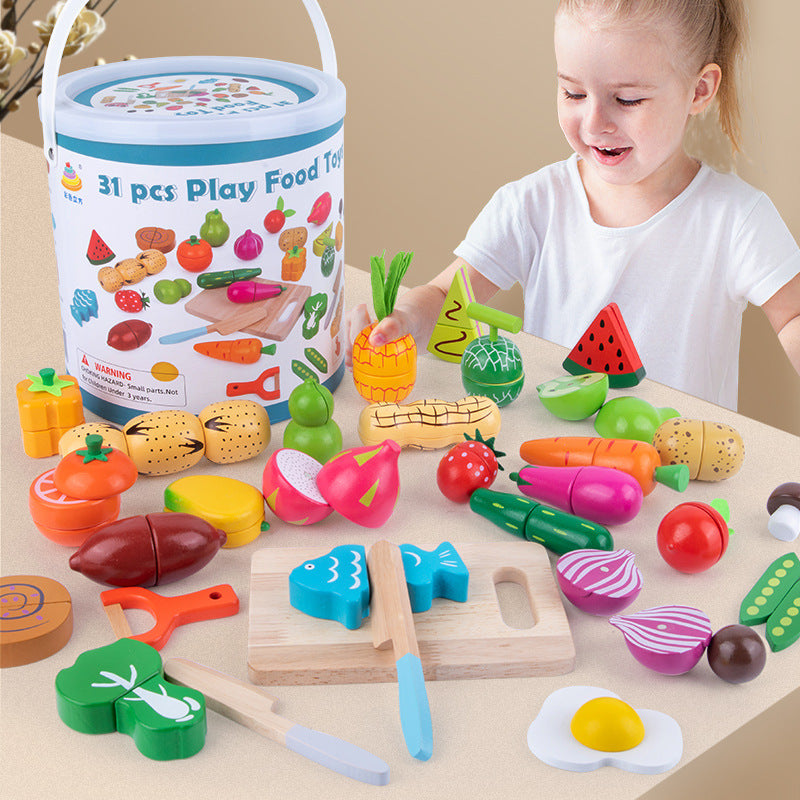 Children's wooden fun early education kitchen simulation house magnetic fruit and vegetable cutting fun baby educational toys