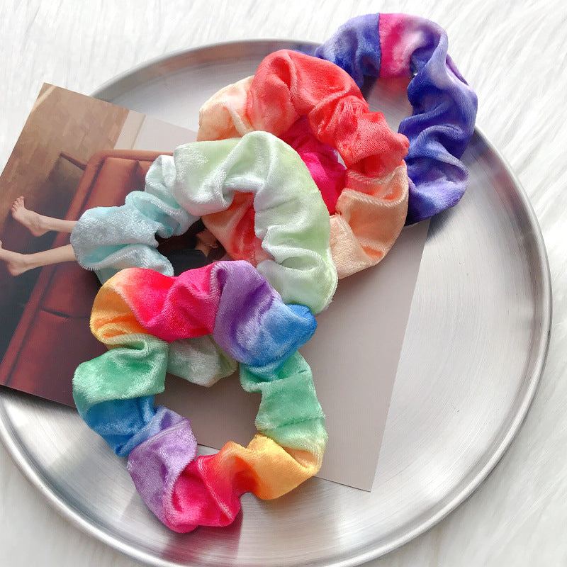 2024 Cross-border special supply autumn and winter new pig intestine hair ring colorful flannel head flower seven color tied ponytail headdress