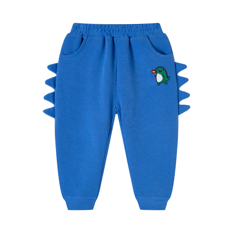 2024 autumn new children's trousers boys' three-dimensional dinosaur print knitted sweatpants baby children's pants sweatpants