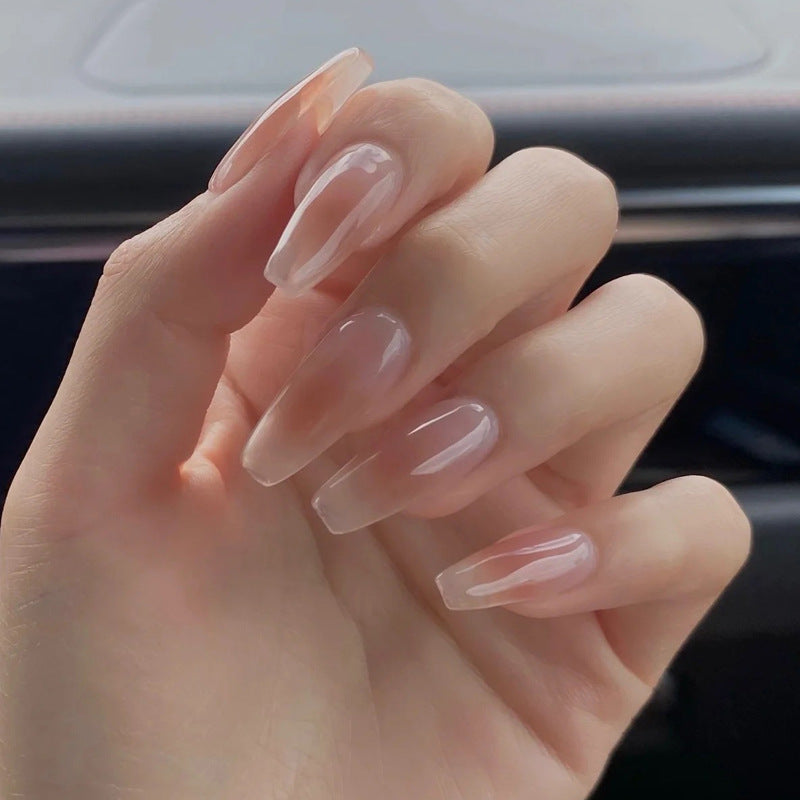 Nail art wearable nail wholesale medium and long ballet nail European and American style ice transparent nude skin blush finished nail stickers nail pieces