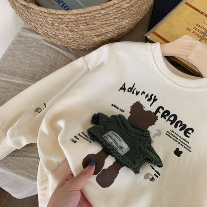 Children's sweatshirt 2024 Bangcheng Spring Korean version boys and girls three-dimensional wool bear sweatshirt baby top F0316