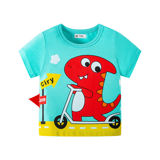 2024 summer new dinosaur children's clothing children's short-sleeved T-shirt pure cotton boy baby stylish top t one piece delivery