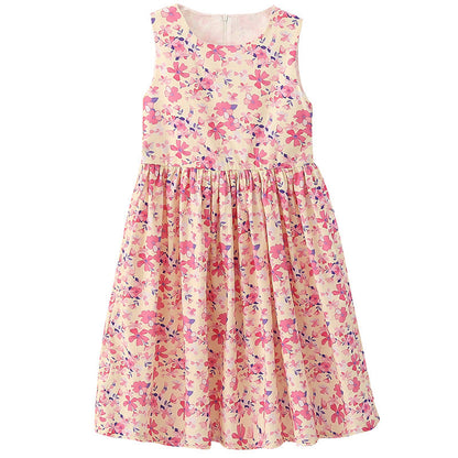 Girls summer cotton dress floral pure cotton vest dress pastoral style middle and older children primary school kindergarten fat foreign style