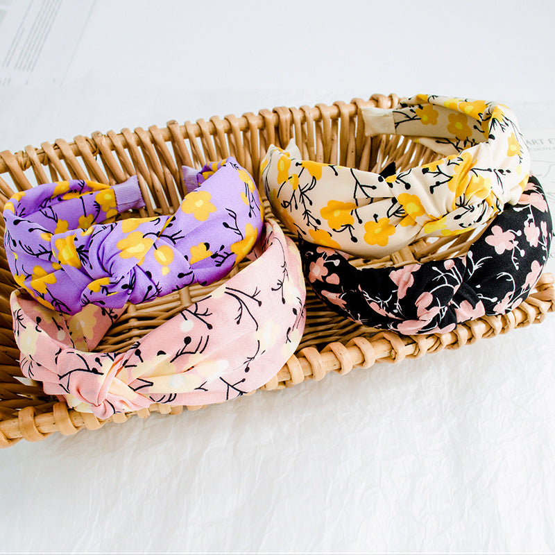 French face wash headband female European and American ethnic style knotted head buckle small floral fabric wide-brimmed headband hair cave female