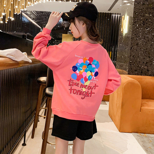 Girls 2024 new tops sweatshirts spring trend middle and large children spring and autumn children's long-sleeved T-shirts girls spring and autumn tops