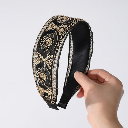 European and American new French knotted embroidery headband female retro simple headband high skull cave hair accessories hairpin wholesale