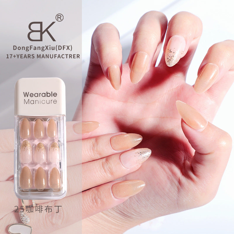 BK wearable nail art patch finished product wholesale spring and winter whitening jelly glue wear and tear square nail piece nail30