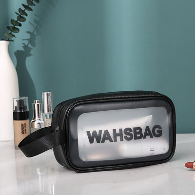 New PU three-piece frosted cosmetic bag PVC transparent wash bag storage bag large capacity LOGO production 