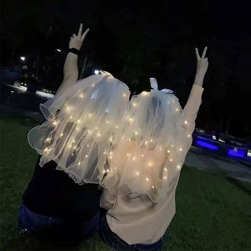 Crown veil super fairy luminous veil net celebrity flash toy fairy veil LED light garland night market stall batch