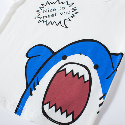 Summer Korean style new children's cartoon shark print boy cotton T-shirt baby top children's clothing one piece delivery