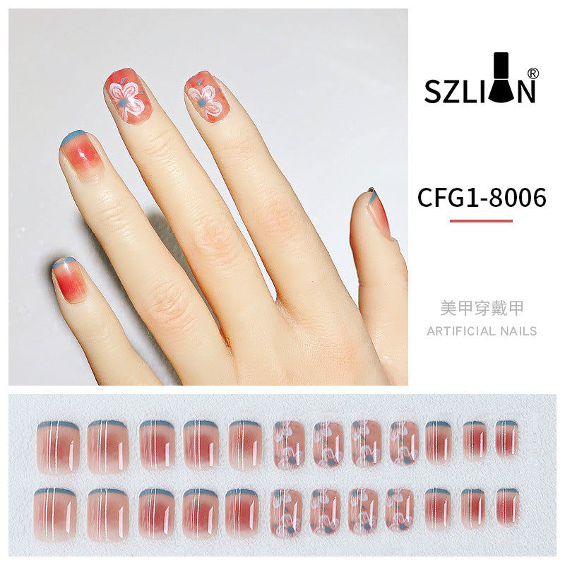 New hot sale wearable nail tips wholesale French simple ice transparent nail art finished product removable nail stickers thin