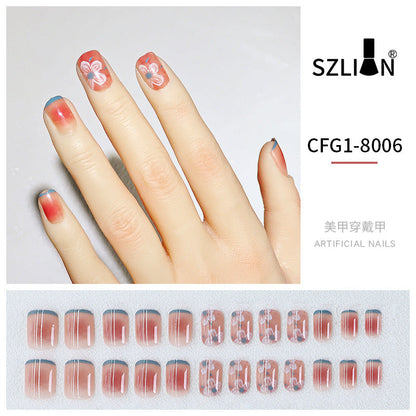 New hot sale wearable nail tips wholesale French simple ice transparent nail art finished product removable nail stickers thin