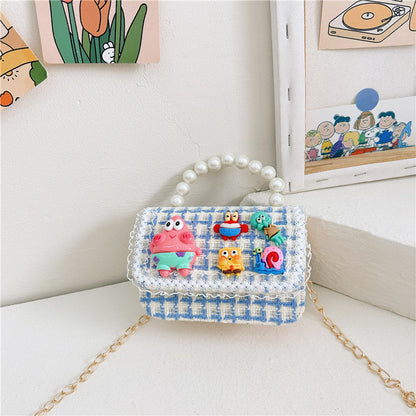 Cartoon cute children's bag fashion chain crossbody small square bag stylish contrast color girls handbag shoulder bag wholesale