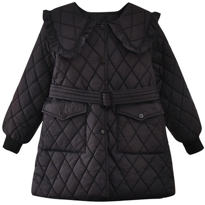 Girls 2024 new coat cotton, checkered quilted cotton , light cotton coat , extension belt , Korean style campus style jacket , fashionable