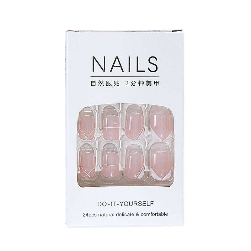 New hot sale wearable nail tips wholesale French simple ice transparent nail art finished product removable nail stickers thin