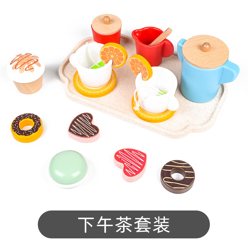 Children's wooden early education puzzle simulation afternoon tea dessert cake set role play kitchen house toys