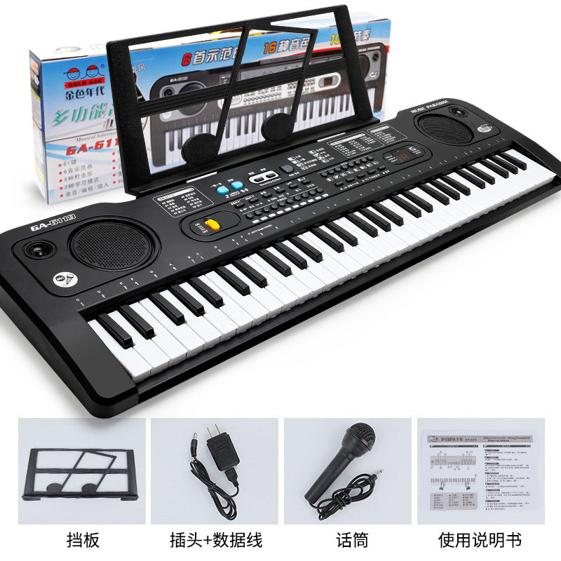 Large black electronic piano 76CM entry-level 61-key piano keyboard multi-function microphone simulation children's musical instrument