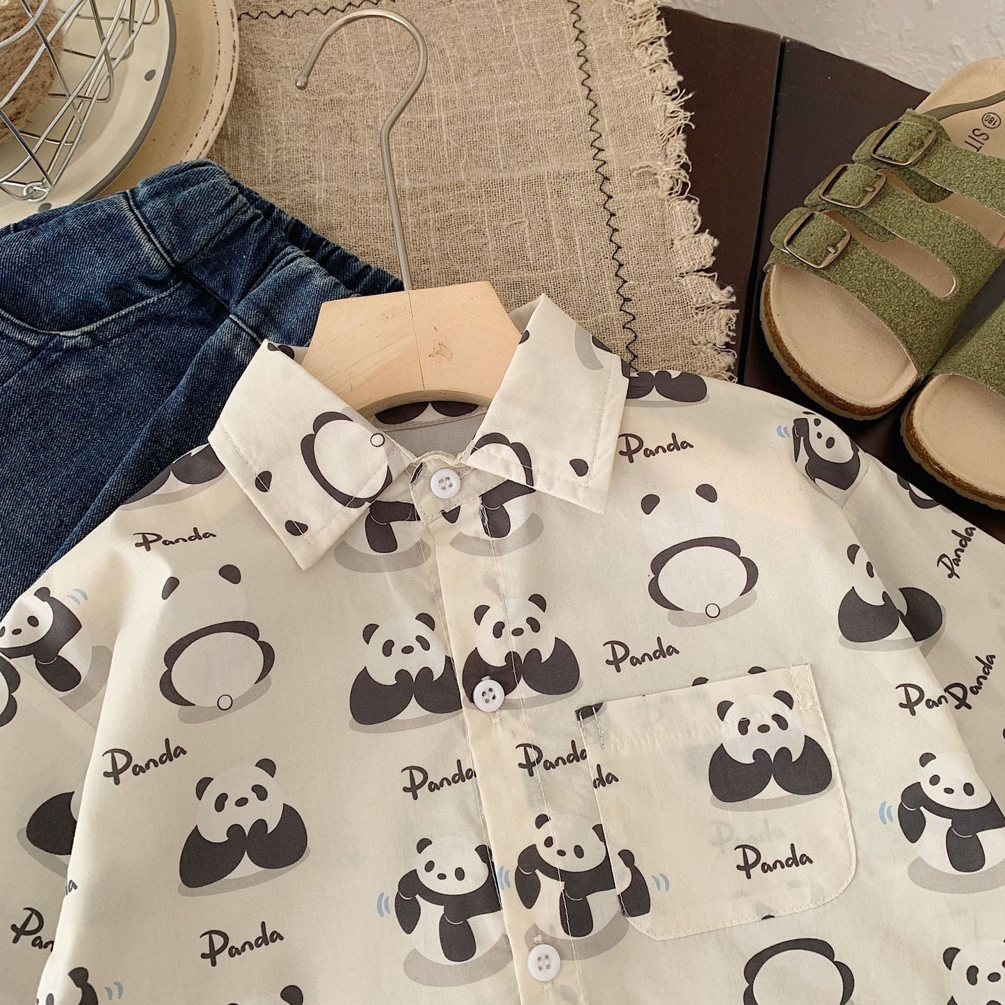 Children's shirt Bangcheng 2024 spring trendy boys cute tops children's clothing new panda shirt trend G0034