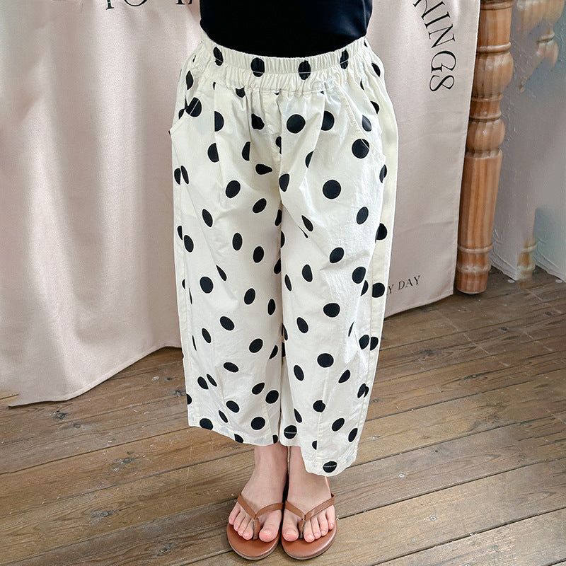 Girls' summer pure cotton anti-mosquito pants large polka dot closed cotton loose fat grandma pants Yamamoto thin style cool Korean version