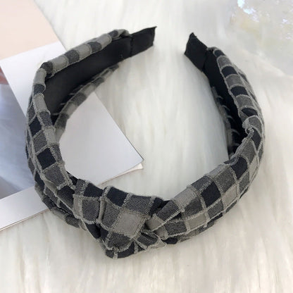 European and American Christmas headband for women Korean style cute sweet temperament knotted head buckle fabric wide edge plaid headband hair cave