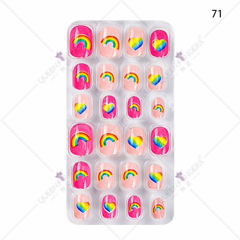 Manicure children's finished nail pieces 24 pieces of adhesive Christmas cartoon bagged wearable color nail pieces nail stickers