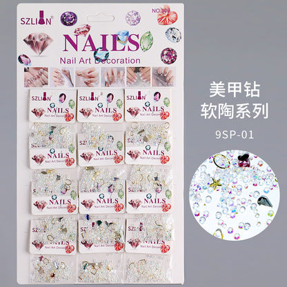 2024 new cross-border nail art ab diamond rhinestone glass mixed soft clay flat bottom diamond DIY nail stickers nail art accessories