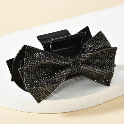 2021 Korean black double-layer full diamond bow hairpin female Korean version of simple temperament diamond-studded head clip