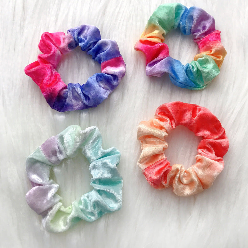 2024 Cross-border special supply autumn and winter new pig intestine hair ring colorful flannel head flower seven color tied ponytail headdress