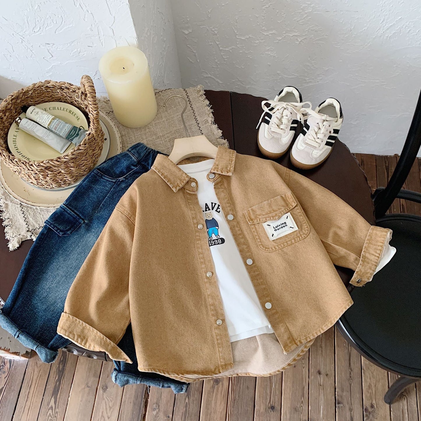 Bangcheng Spring New Children's Clothing Tops Boys' Jackets Children's Label Shirt Long Sleeve Denim Jacket Trend G0011