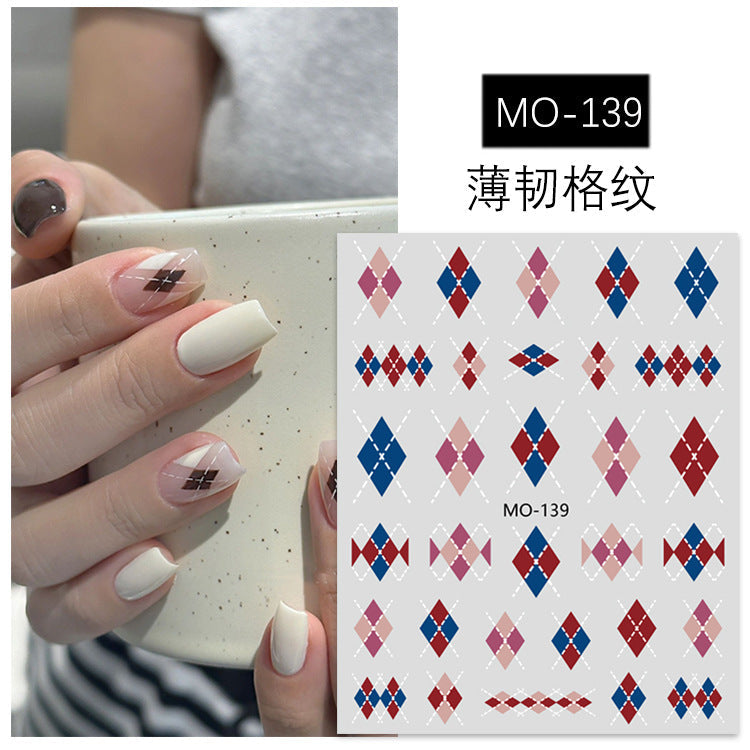 Autumn and winter nail stickers diamond check Maillard relief thin tough caramel black and white checkered sweater stickers