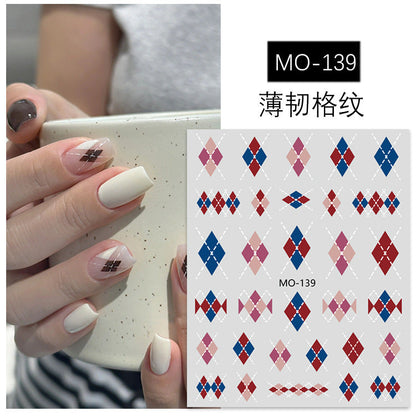 Autumn and winter nail stickers diamond check Maillard relief thin tough caramel black and white checkered sweater stickers