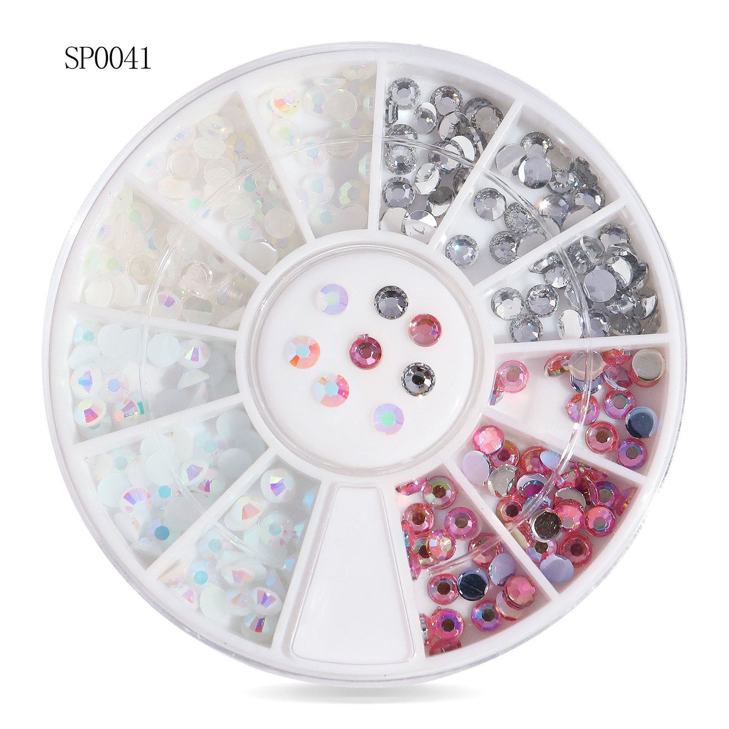 Cross-border nail art accessories nail flat bottom fantasy alloy diamond special-shaped white AB rhinestone accessories 12 grid turntable wholesale