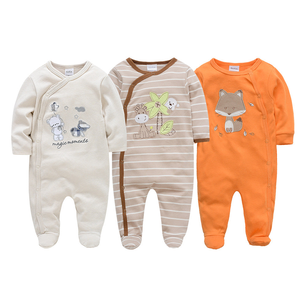 Crawling clothes pure cotton baby jumpsuit 3-piece set baby romper toddler foot-covered long-sleeved newborn pajamas cross-border wholesale