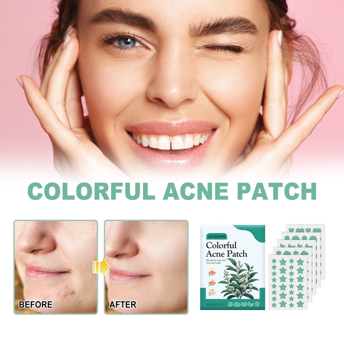 Jaysuing Green Acne Patch Acne Repair Acne Mark Facial Care Irregular Shape Acne Patch 