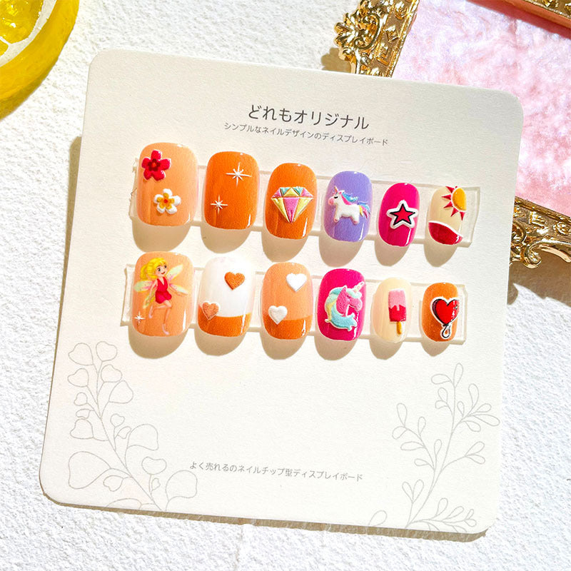 Children's nail stickers girls wear nails self-adhesive nail stickers cartoon cute princess false nail pieces embossed nail pieces