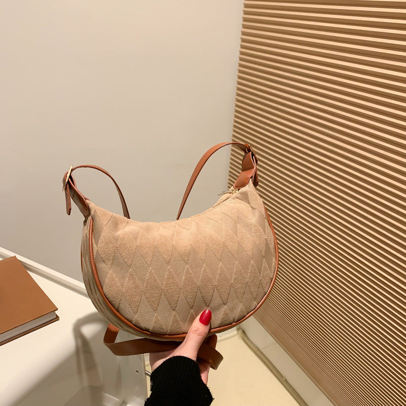 Simple popular commuting retro diamond lattice dumpling bag female 2024 autumn new casual fashion leisure crossbody small bag 