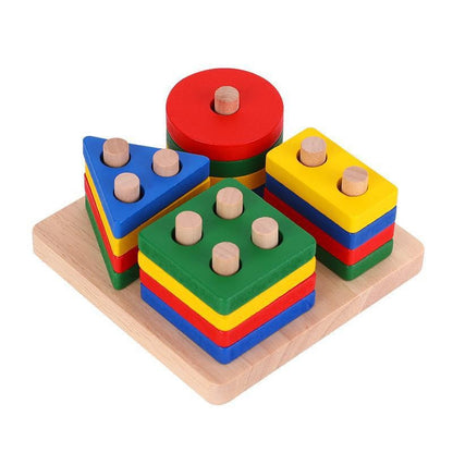 Enlightenment early childhood children's geometric shape color recognition matching hand-eye coordination fun set column building blocks educational toys