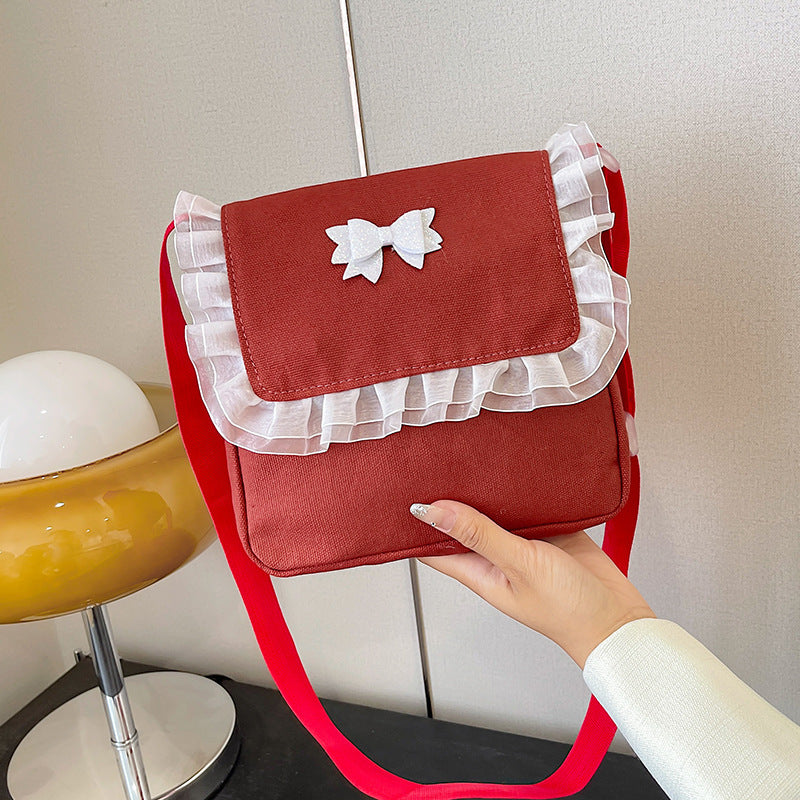 Japanese soft girl loli shoulder bag 2024 new bow lace messenger bag multi-color cute cute girl ins 