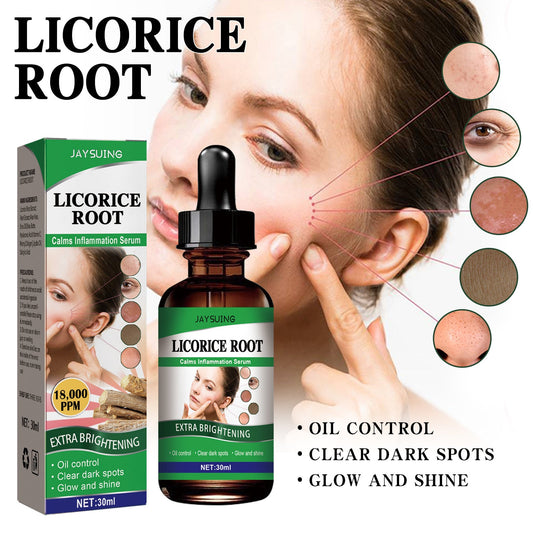 Jaysuing Licorice Facial Essence បំបាត់ស្នាមជ្រីវជ្រួញ ស្នាមមុន និងមុនក្បាលខ្មៅ ផ្តល់សំណើម សំណើម និងធ្វើអោយស្បែកភ្លឺថ្លា 