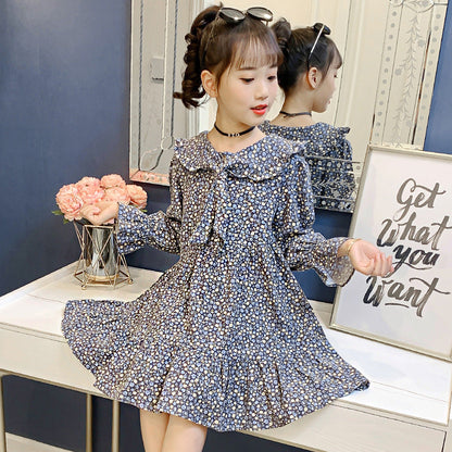 Girls Spring and Autumn Floral Dress 2024 New Children's Western Style Cotton Dress Spring Internet Celebrity Princess Dress Spring