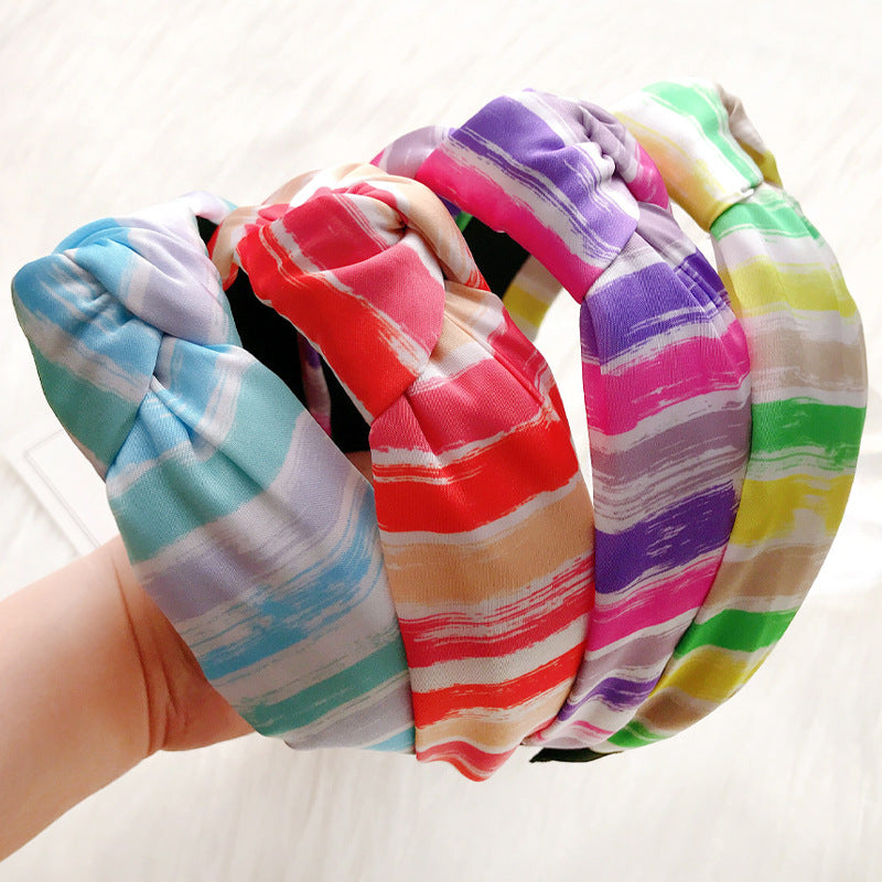 European and American knotted headband female head buckle fabric hairpin striped hair cave fashionable simple hair bundle French headband hair accessories female