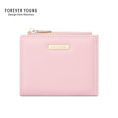 forever young short two-fold side-pull wallet women's simple multi-card slot multi-function ultra-thin coin purse 