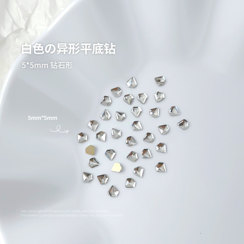 Nail jewelry flat bottom special shaped diamonds large and small mini water drop love square diamonds transparent diamonds white crystal wholesale