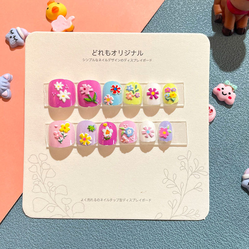 Children's nail stickers girls wear nails self-adhesive nail stickers cartoon cute princess false nail pieces embossed nail pieces